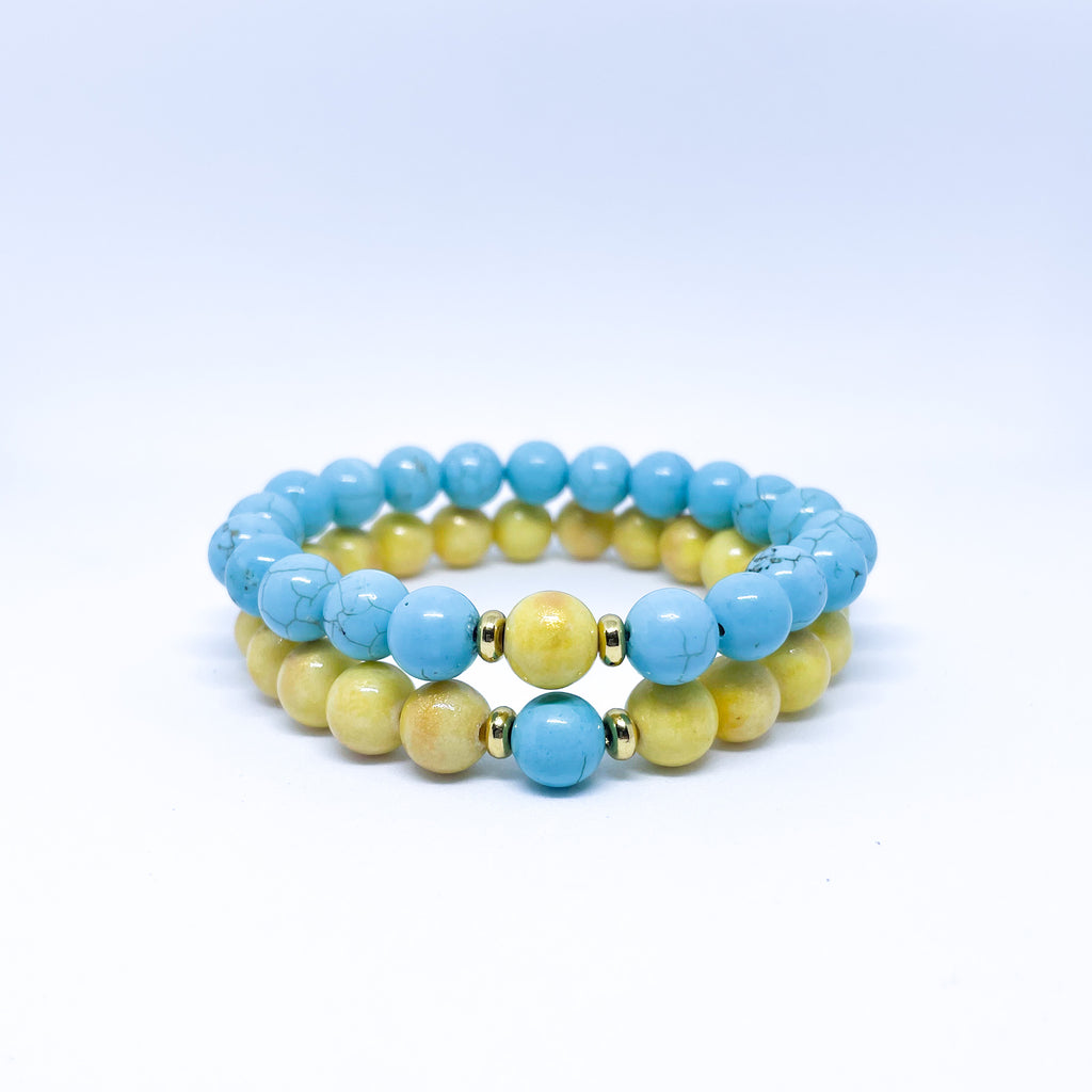 Natural Gemstone Turquoise and Jade Support Ukraine bracelets Set Nation Flag Ukranian 8mm beads