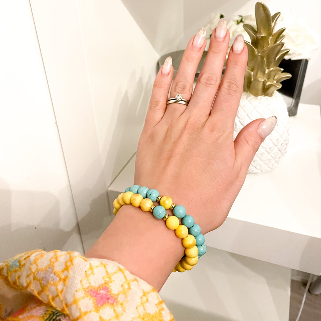 Natural Gemstone Turquoise and Jade Support Ukraine bracelets Set Nation Flag Ukranian 8mm beads