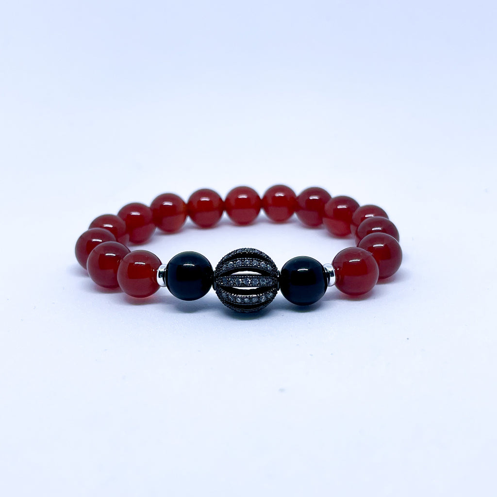 Carnelian and Onyx Energy Gemstone Couples Bracelet Set