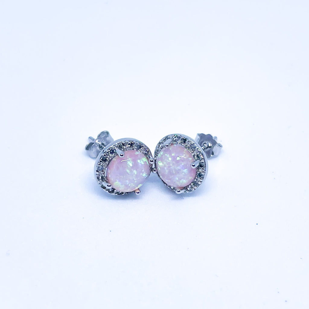 Blue, Pink, White Opal Energy Gemstone Earrings Sterling Silver 925