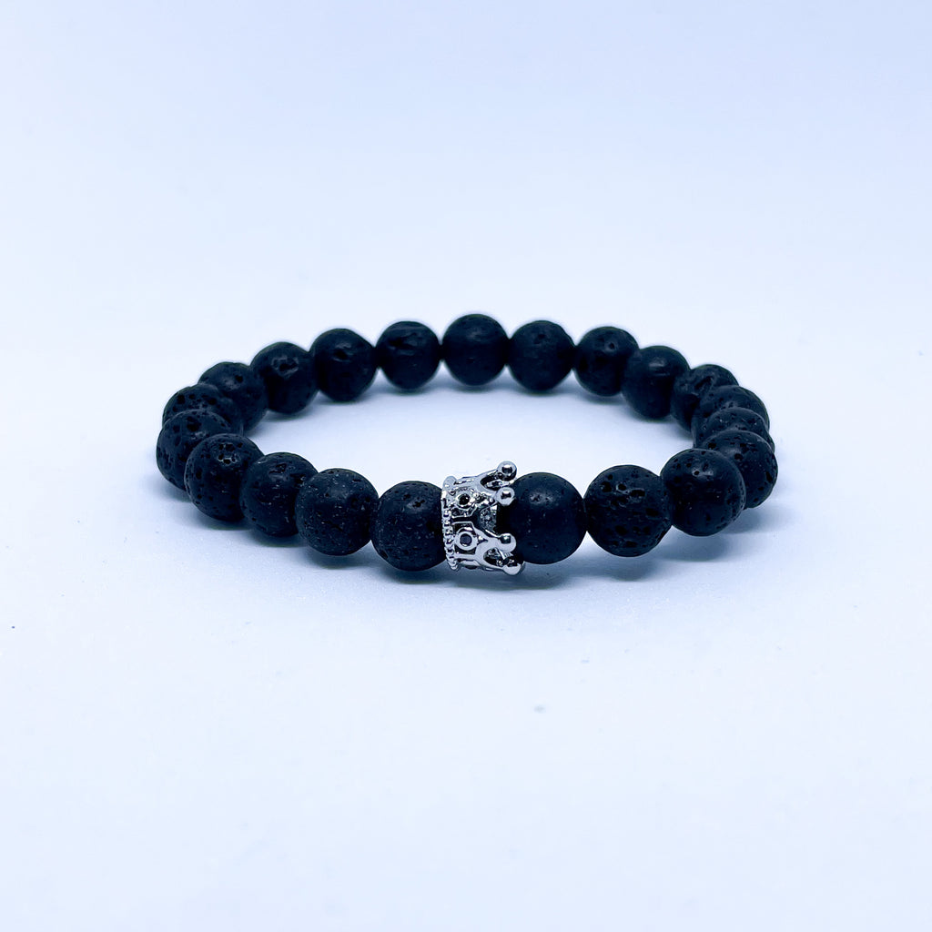Picture Jasper and Black Lava Energy Gemstone Couples Bracelet Set