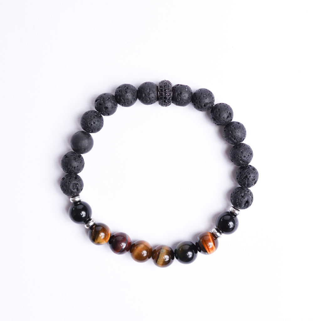 Tiger Eye, Black Lava and Onyx Energy Gemstone Bracelet