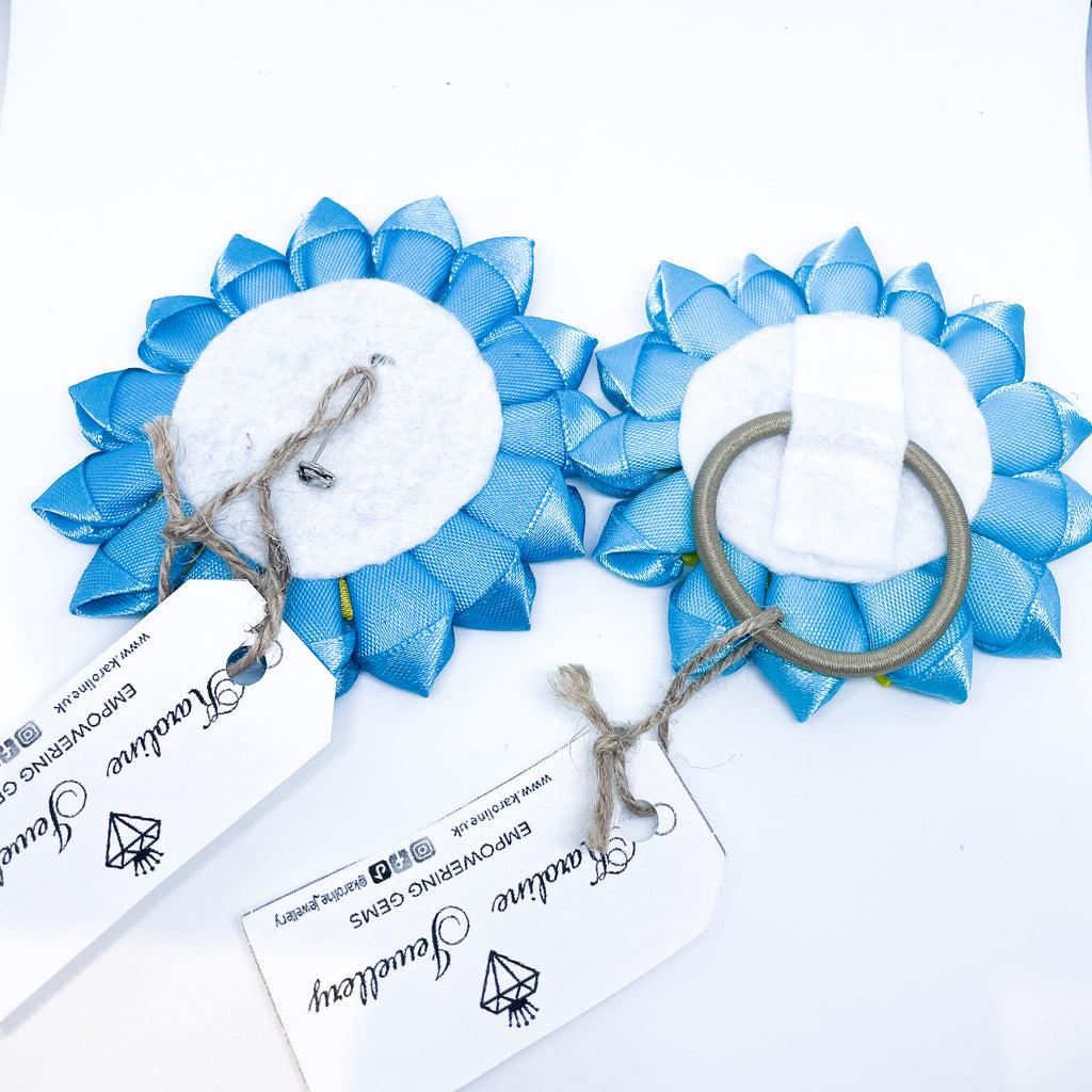Handmade flower brooche pin tie Scrunchie Support Ukraine Ukranian flag