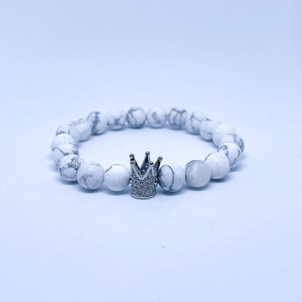 Howlite and Black Lava Energy Gemstone Couples Bracelet Set