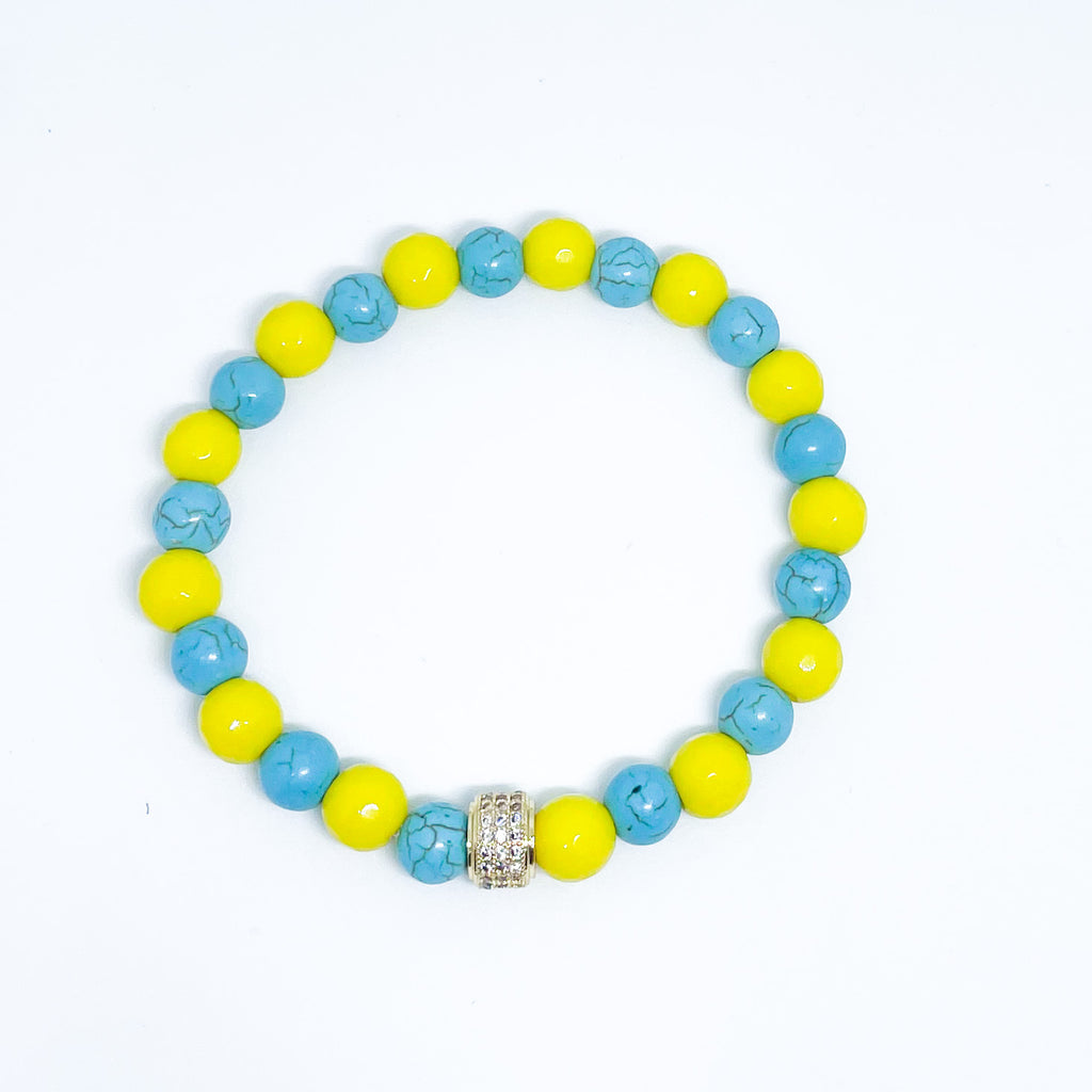 Natural Gemstone Turquoise and Jade Support Ukraine bracelet Nation Flag Ukranian 8mm 6mm beads