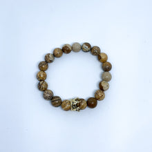 Picture Jasper and Black Lava Energy Gemstone Couples Bracelet Set