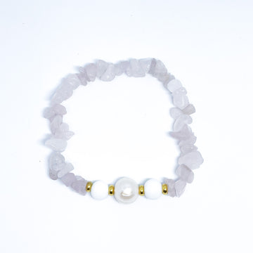 Rose Quartz, White Agate and Pearl Energy Chip Gemstone Bracelet