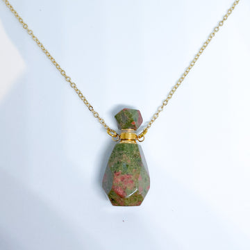 Gemstone Energy Bottle necklace Unakite (gold)