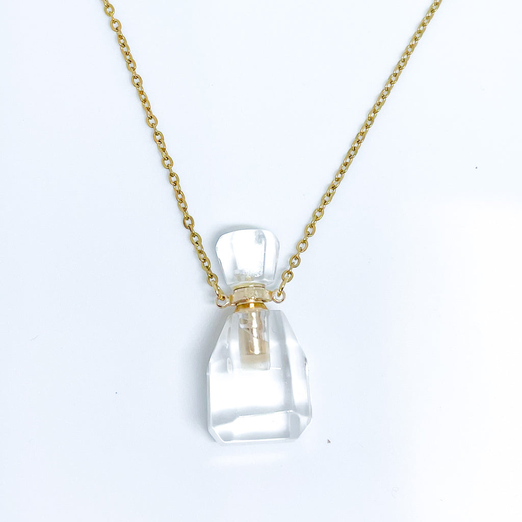 Gemstone Energy Bottle necklace Clear Quartz (gold)