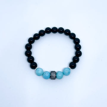 Turquoise and Onyx Energy Gemstone Couples Bracelet Set