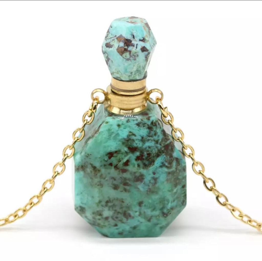 Gemstone Energy Bottle necklace Green Turquoise (gold)