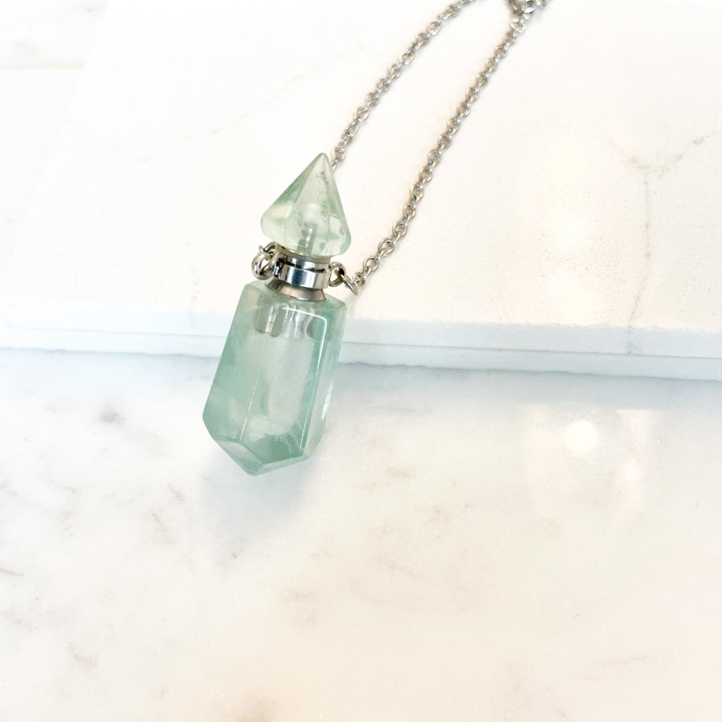 Gemstone Energy Bottle necklace Green fluorite (silver)