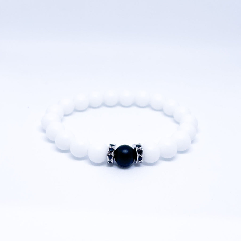 White and black Agate Energy Gemstone Couples Bracelet Set