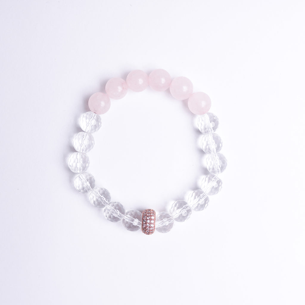 Rose and Clear Quartz Energy Gemstone Bracelet