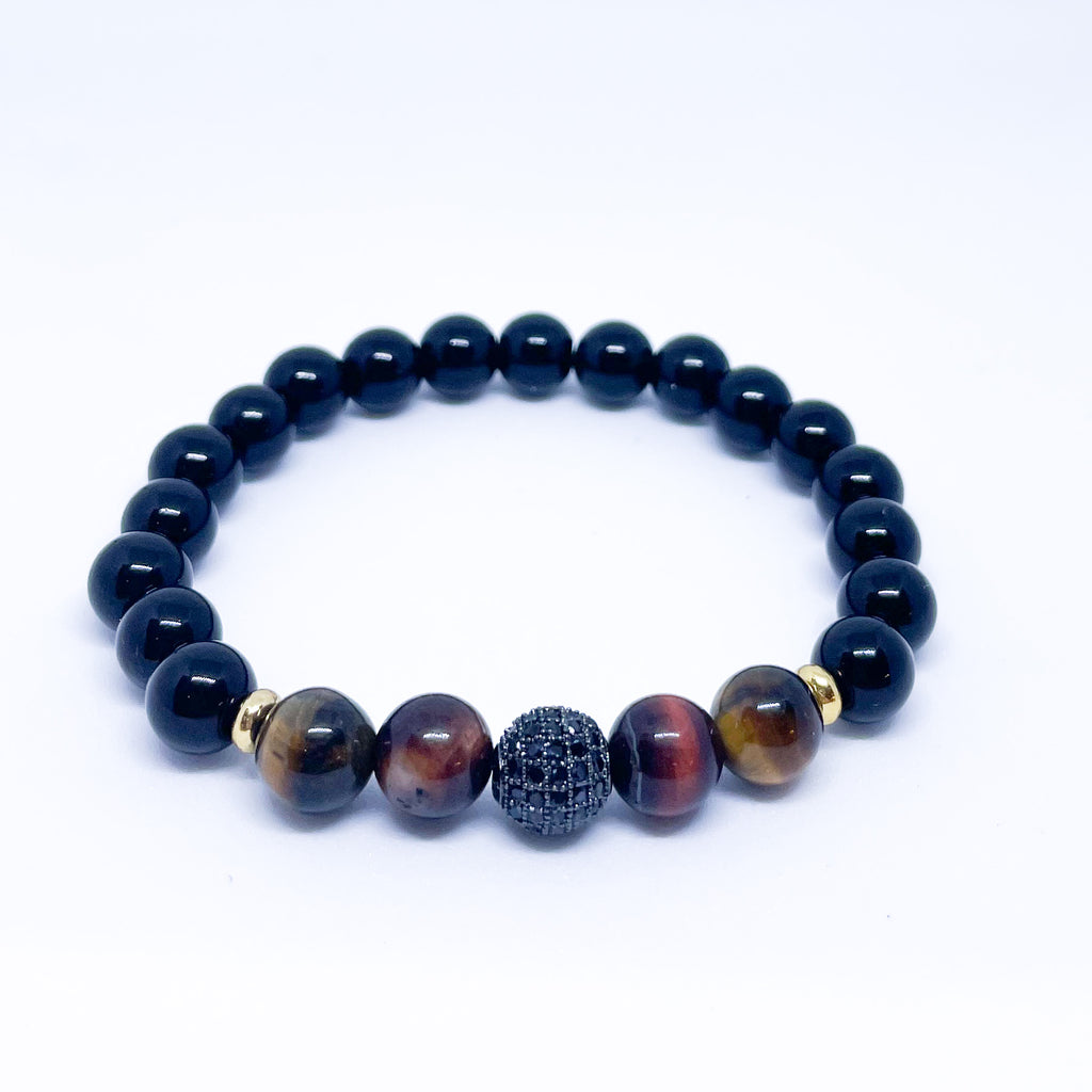 Multicolor Tiger Eye and Onyx Energy Gemstone Couples Bracelet Set