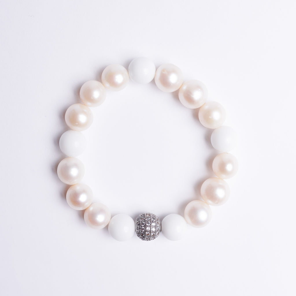 White Agate and Pearl Energy Gemstone Bracelet