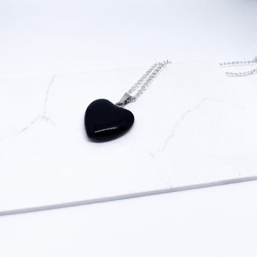 Black Agate Energy Gemstone Heart Necklace