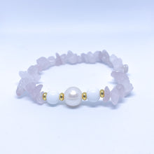 Rose Quartz, White Agate and Pearl Energy Chip Gemstone Bracelet