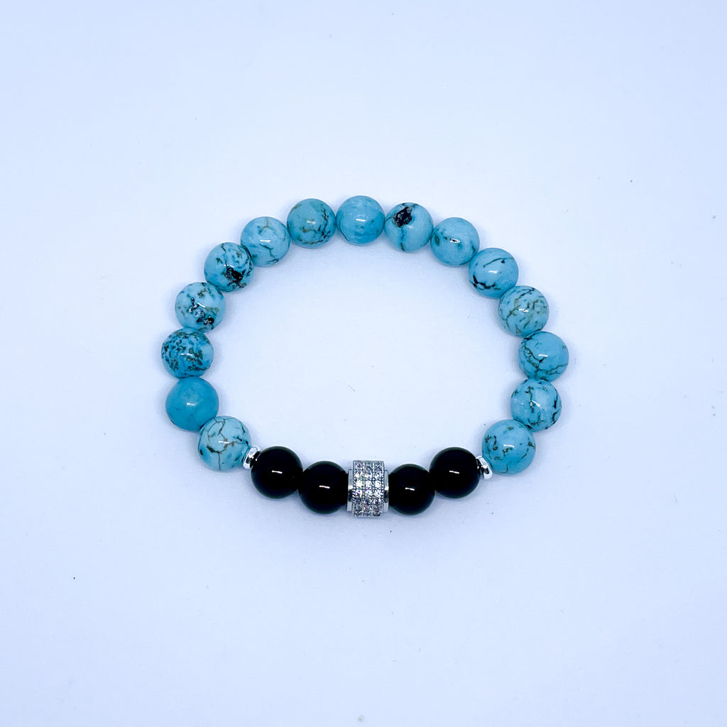 Turquoise and Onyx Energy Gemstone Couples Bracelet Set