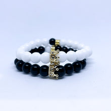 Couple magnetic gemstone bracelet set White and black Agate (gold and silver)