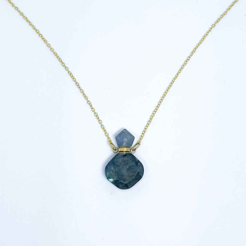 Labradorite Energy Gemstone Mini Bottle Necklace (gold)