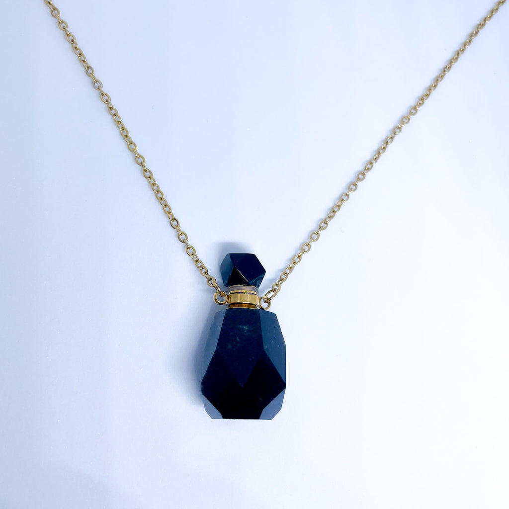 Gemstone Energy Bottle necklace Obsidian (gold)