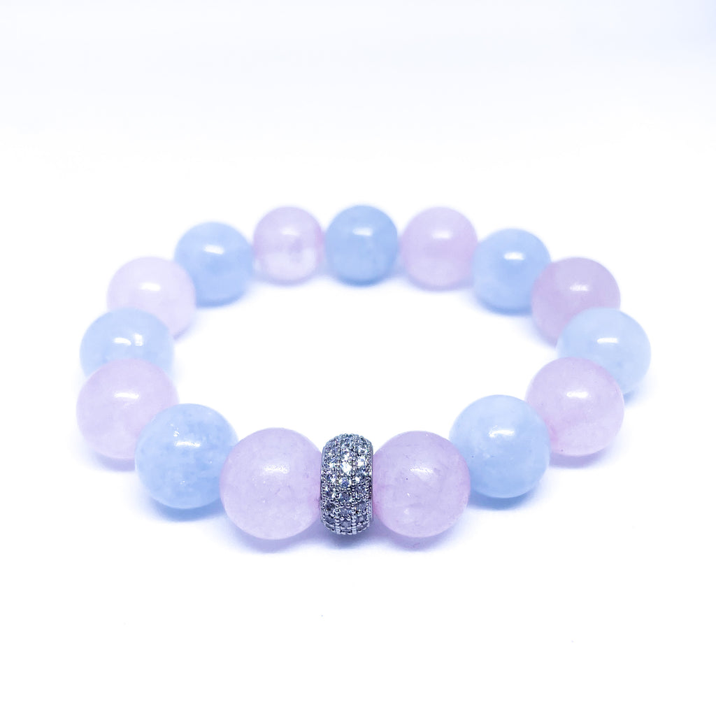 Rose Quartz Blue Aquamarines Energy Gemstone Bracelet