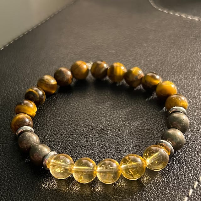 Tiger eye, Citrine and Pyrite Energy Gemstone Bracelet