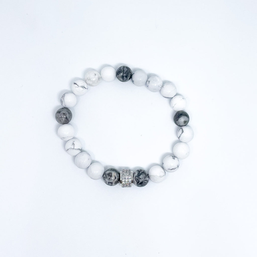 Gray Jasper and Howlite Energy Gemstone Couples Bracelet Set