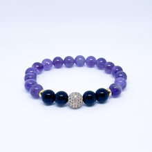 Amethyst and Onyx Energy Gemstone Couples Bracelet Set