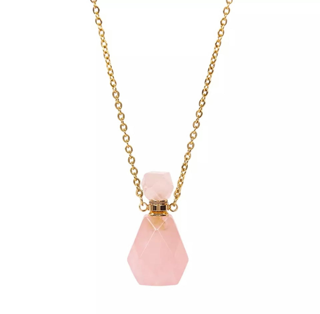 Gemstone Energy Bottle necklace Rose quartz (gold)