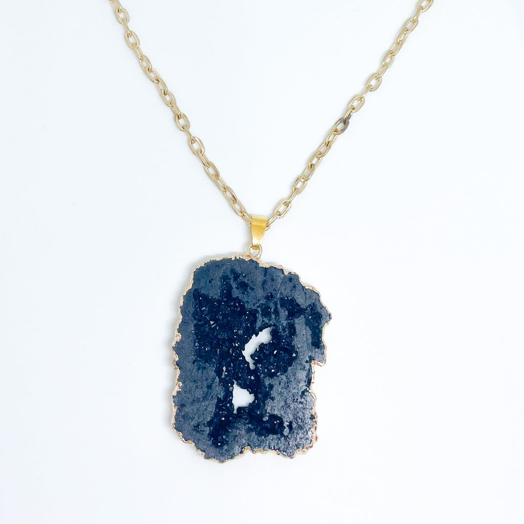 Necklace Black Raw Agate Slice