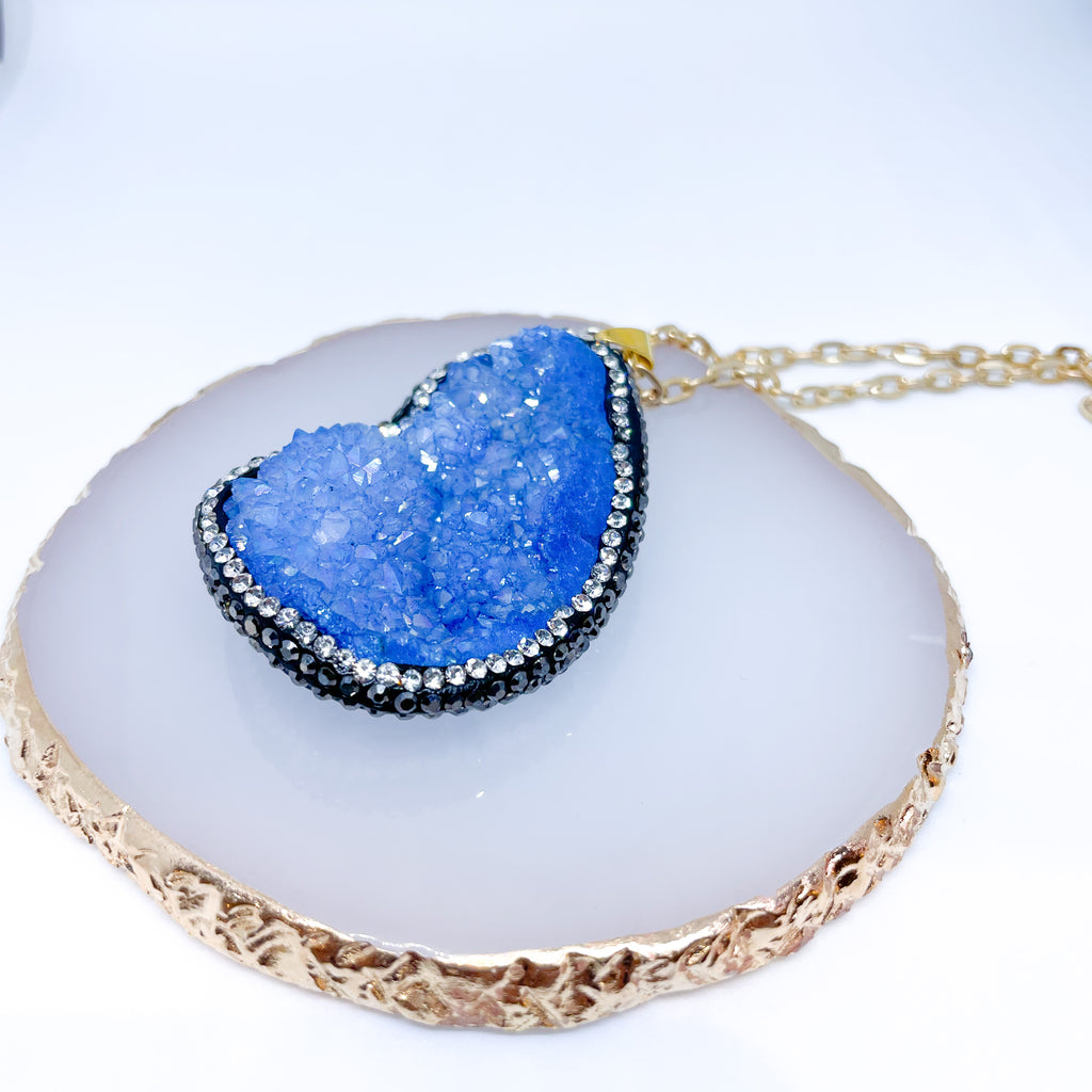 Necklace Raw Agate Slice with crystals