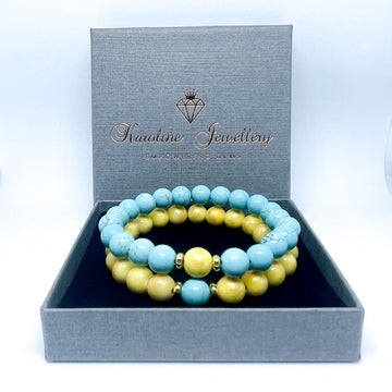 Natural Gemstone Turquoise and Jade Support Ukraine bracelets Set Nation Flag Ukranian 8mm beads