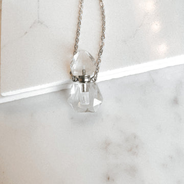 Clear Quartz Energy Gemstone Mini Bottle Necklace (silver)