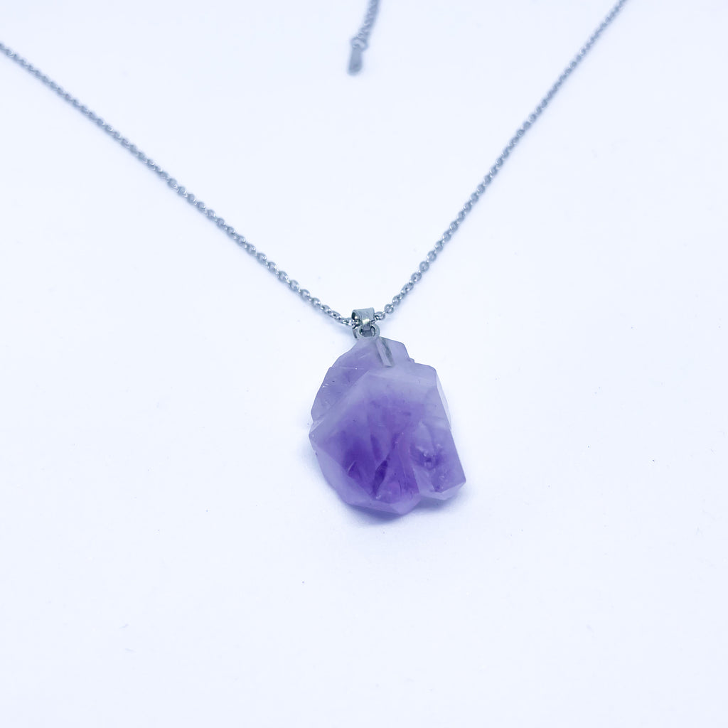 Raw Amethyst Energy Gemstone Crystal Necklace