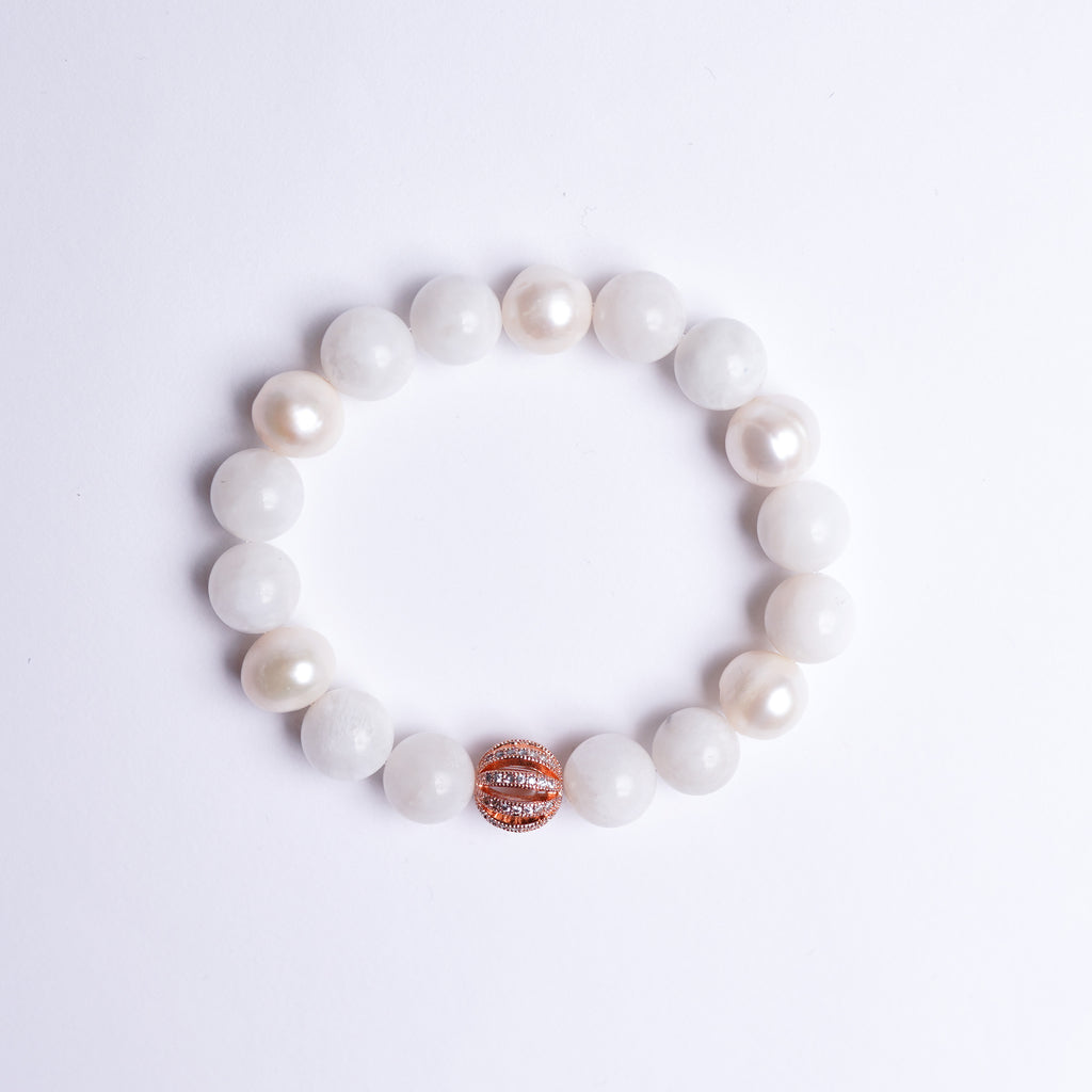 Moonstone and Pearl Energy Gemstone Bracelet