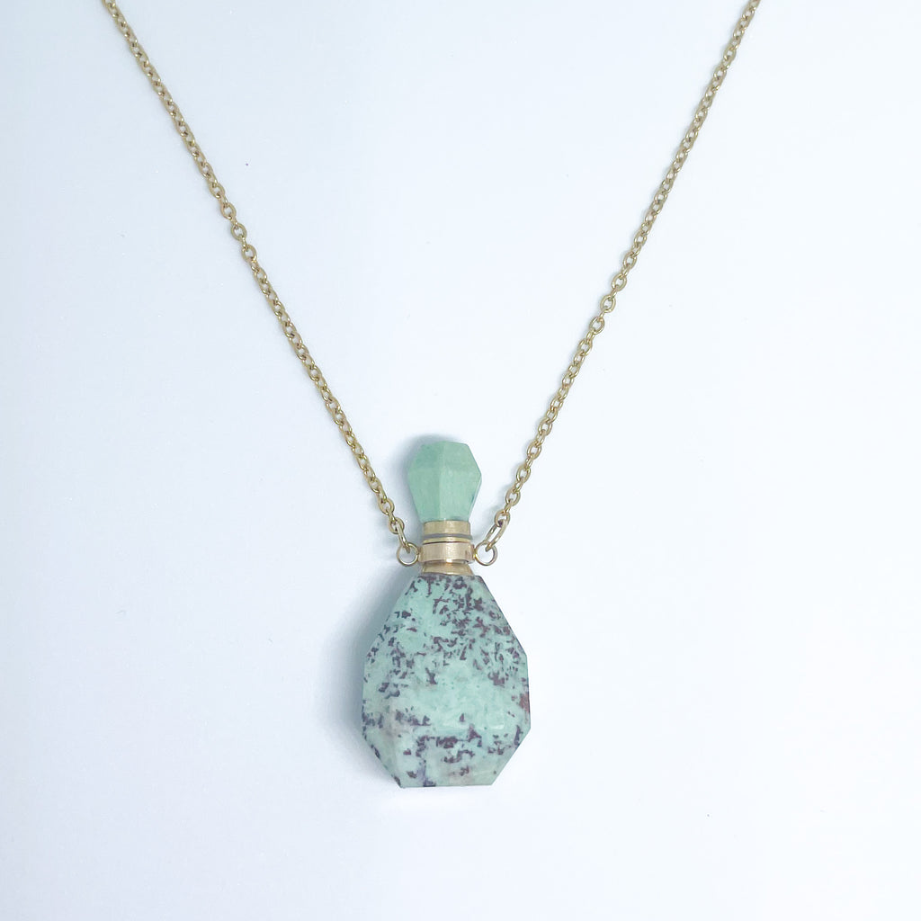 Gemstone Energy Bottle necklace Green Turquoise (gold)