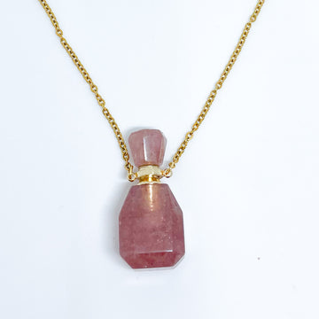 Gemstone Energy Bottle necklace Madagascar Pink Quartz (gold)