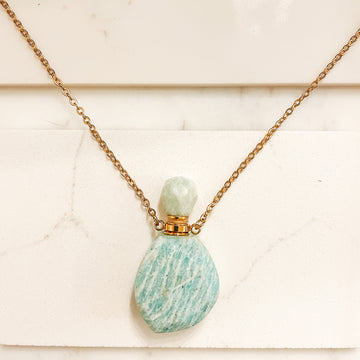 Gemstone Energy Bottle necklace Amazonite (Gold)