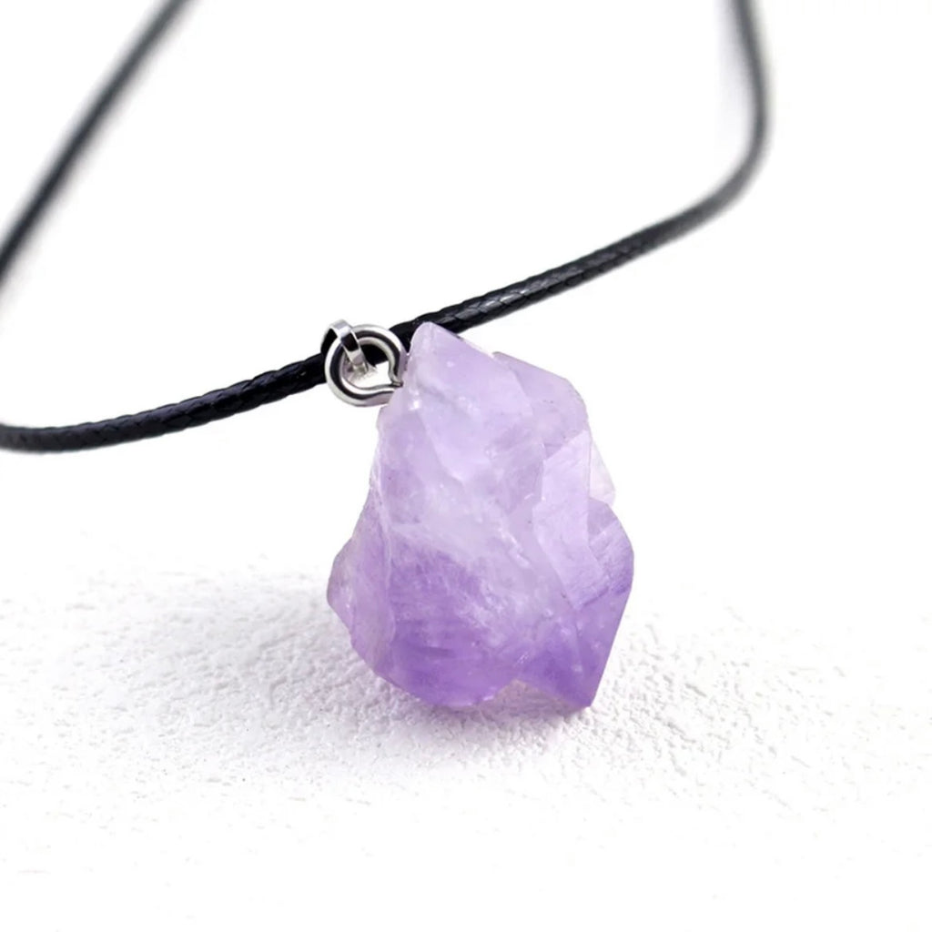 Raw Amethyst Energy Gemstone Crystal Necklace