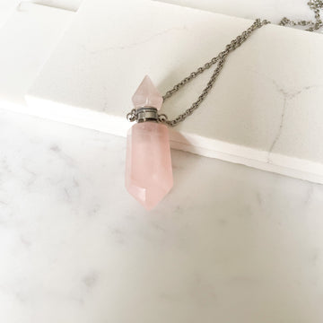 Gemstone Energy Bottle necklace Rose Quartz (silver)