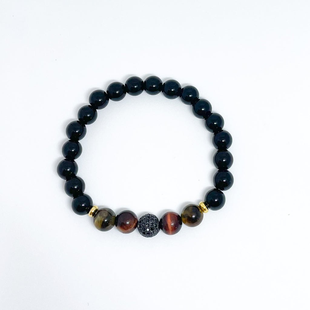 Multicolor Tiger Eye and Onyx Energy Gemstone Couples Bracelet Set