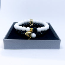 Couple magnetic gemstone bracelet set White and black Agate (gold and silver)