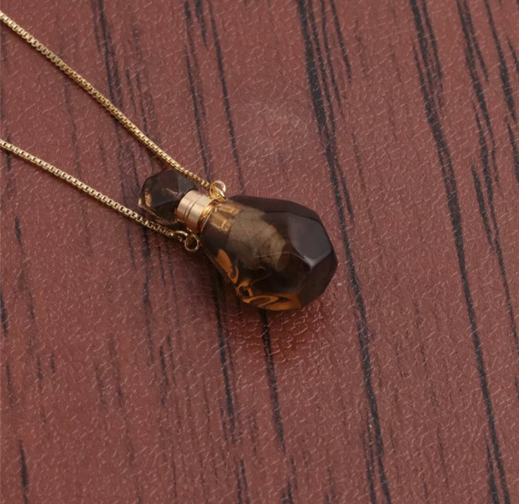 Gemstone Energy Bottle necklace Smoky quartz (gold)