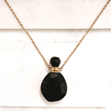 Gemstone Energy Bottle necklace Black Agate (Gold)