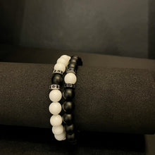 White and black Agate Energy Gemstone Couples Bracelet Set