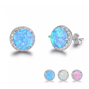 Blue, Pink, White Opal Energy Gemstone Earrings Sterling Silver 925