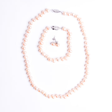 Peach pearl jewellery set