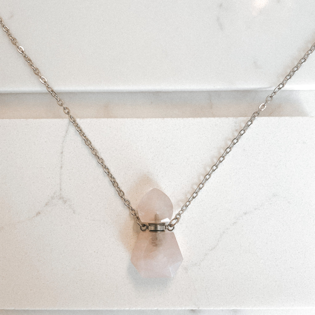 Rose Quartz Energy Gemstone Mini Bottle Necklace